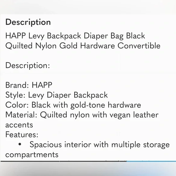 HAPP Levy Elegant Black Gold Trim Quilted Baby Shoulder Bag convertible Backpack - Picture 14 of 16